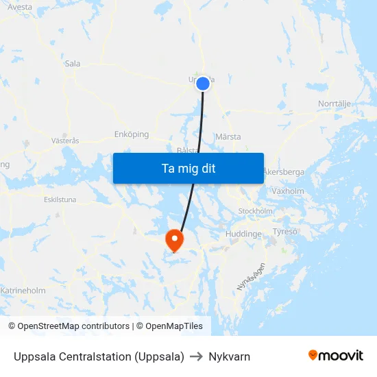 Uppsala Centralstation (Uppsala) to Nykvarn map