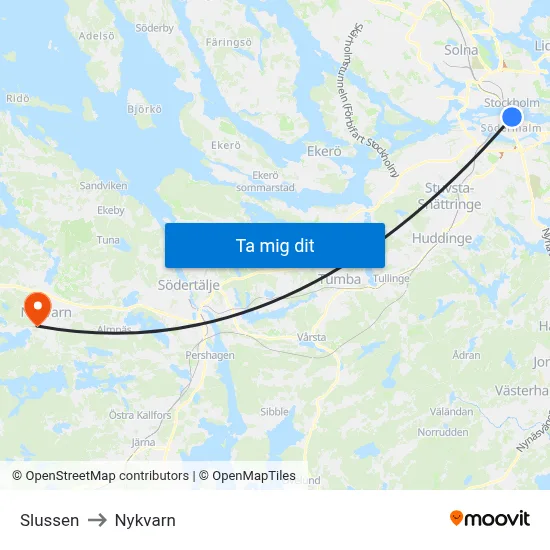 Slussen to Nykvarn map