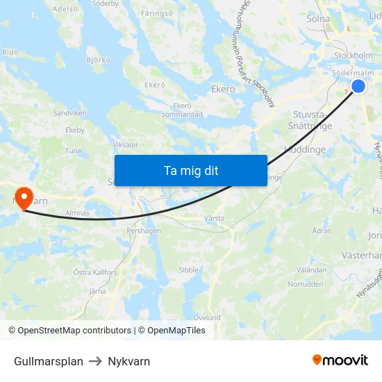 Gullmarsplan to Nykvarn map