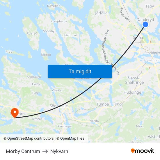 Mörby Centrum to Nykvarn map