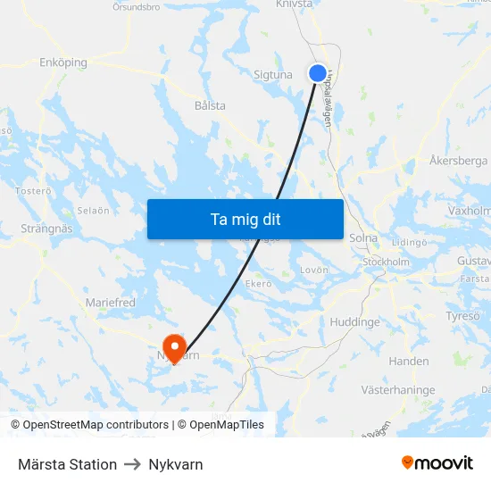 Märsta Station to Nykvarn map