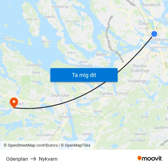 Odenplan to Nykvarn map