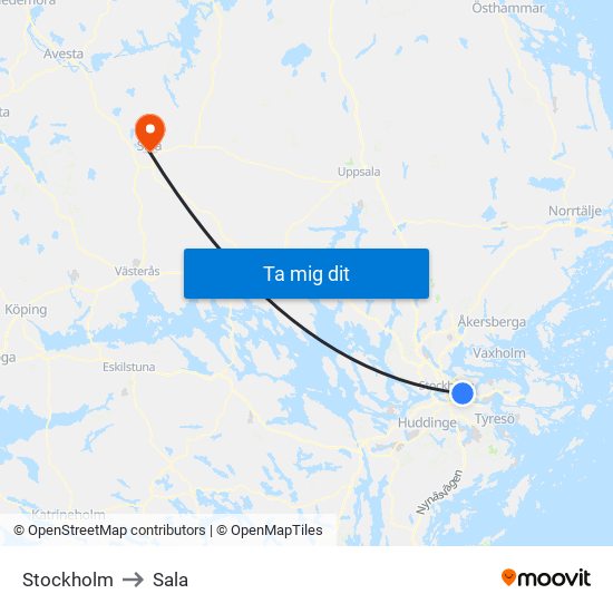 Stockholm to Sala map