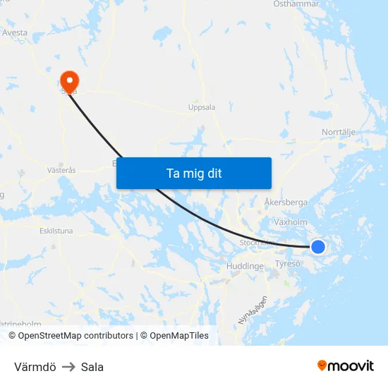 Värmdö to Sala map