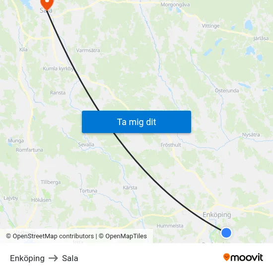 Enköping to Sala map