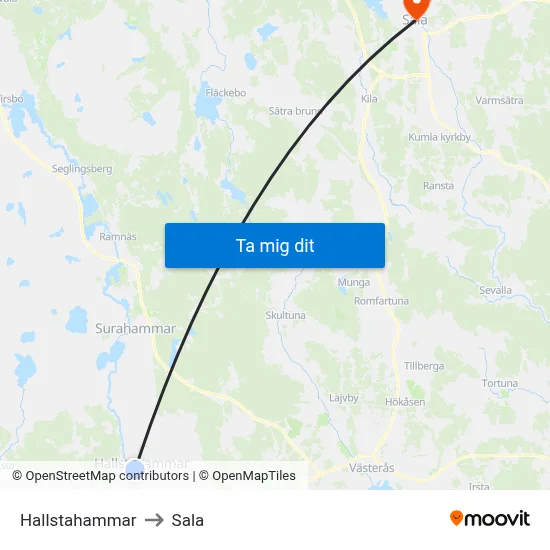 Hallstahammar to Sala map