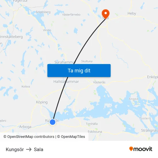 Kungsör to Sala map