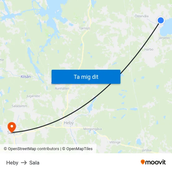 Heby to Sala map