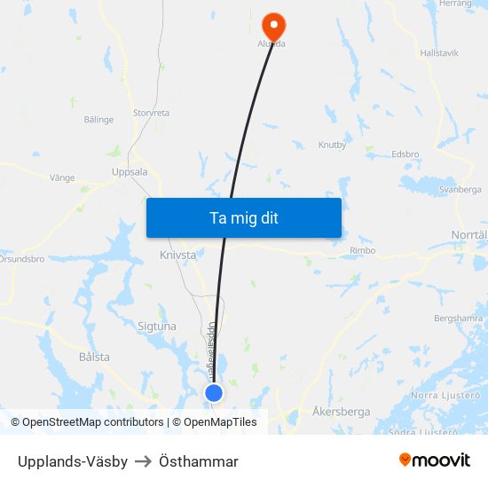 Upplands-Väsby to Östhammar map