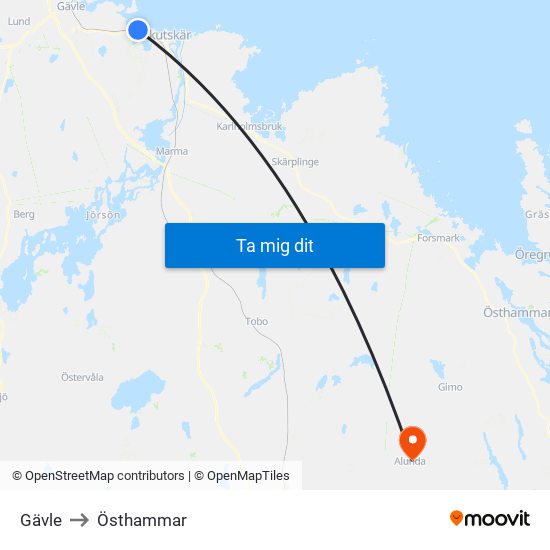 Gävle to Östhammar map