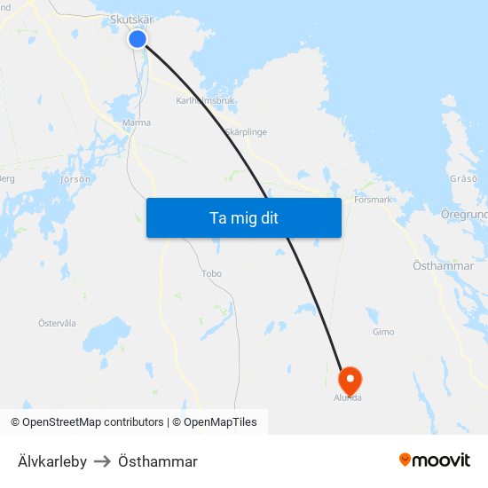 Älvkarleby to Östhammar map