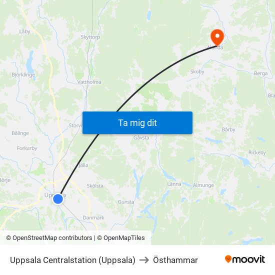 Uppsala Centralstation (Uppsala) to Östhammar map