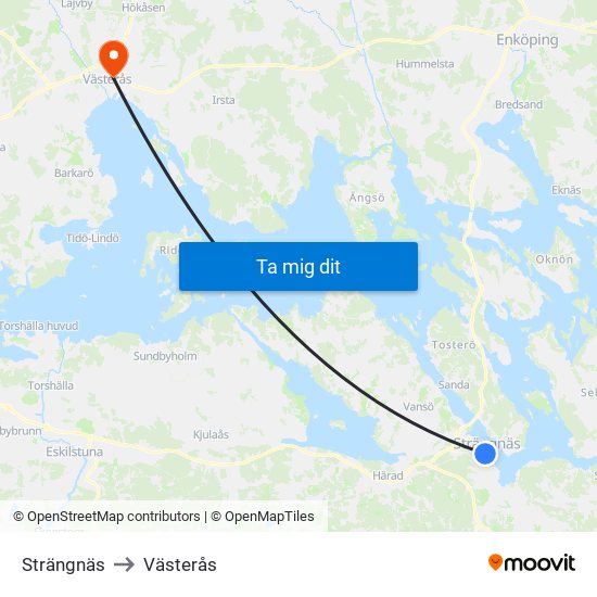 Strängnäs to Västerås map