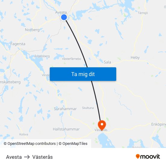 Avesta to Västerås map