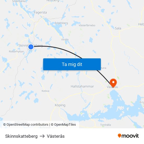 Skinnskatteberg to Västerås map