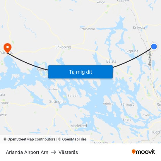 Arlanda Airport Arn to Västerås map