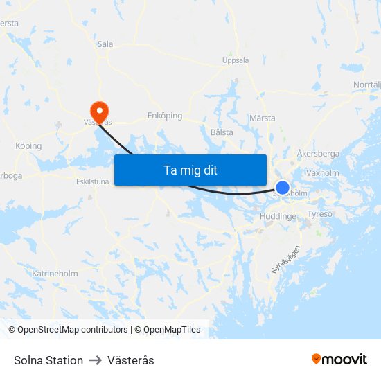 Solna Station to Västerås map