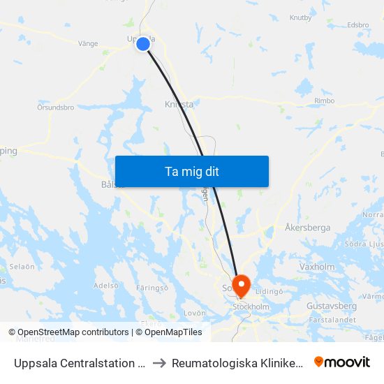Uppsala Centralstation (Uppsala) to Reumatologiska Kliniken KS Solna map