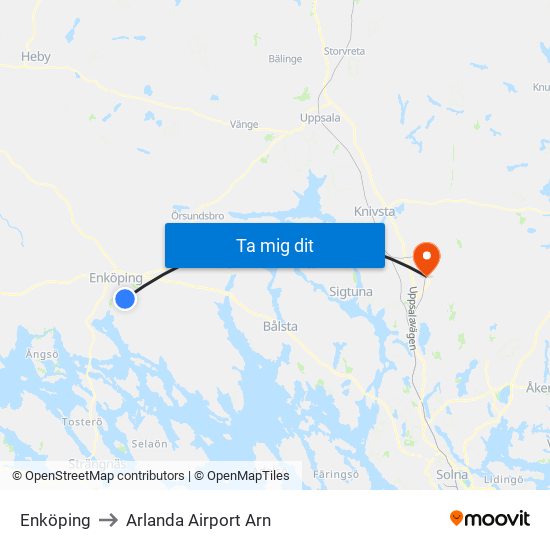 Enköping to Arlanda Airport Arn map
