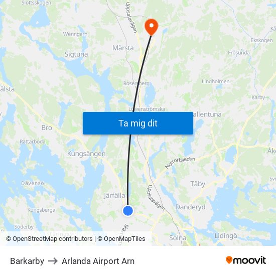 Barkarby to Arlanda Airport Arn map