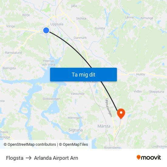Flogsta to Arlanda Airport Arn map