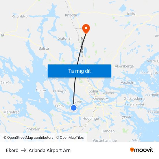 Ekerö to Arlanda Airport Arn map