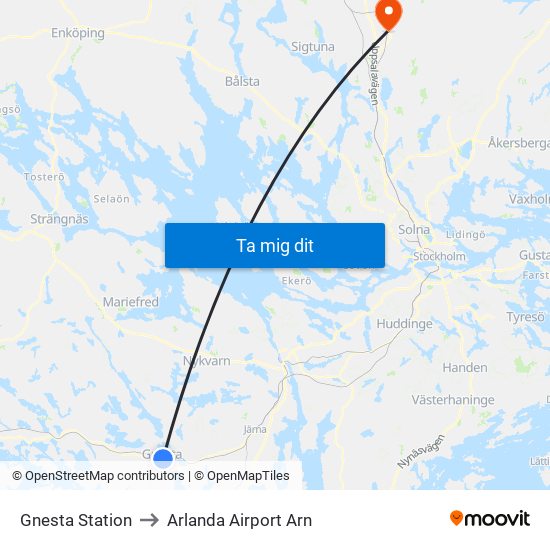 Gnesta Station to Arlanda Airport Arn map