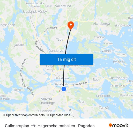 Gullmarsplan to Hägerneholmshallen - Pagoden map