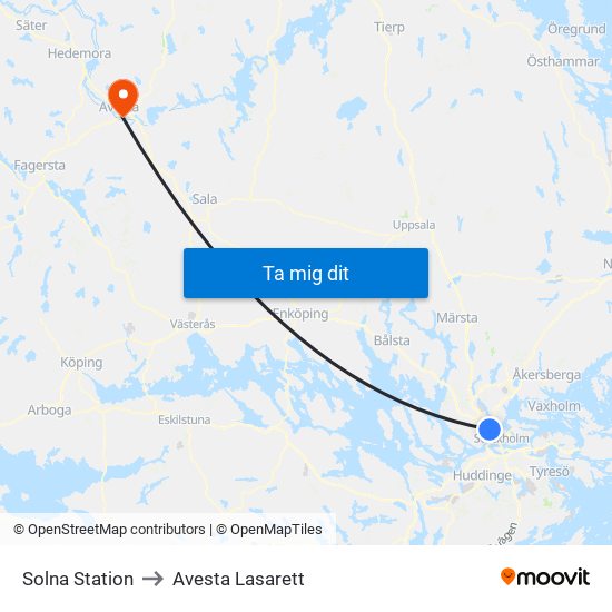 Solna Station to Avesta Lasarett map