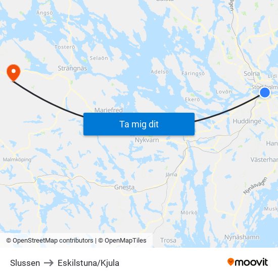 Slussen to Eskilstuna/Kjula map