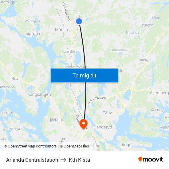 Arlanda Centralstation to Kth Kista map