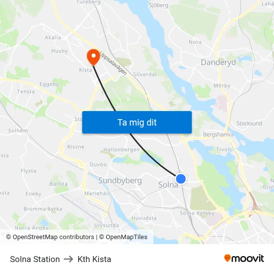 Solna Station to Kth Kista map