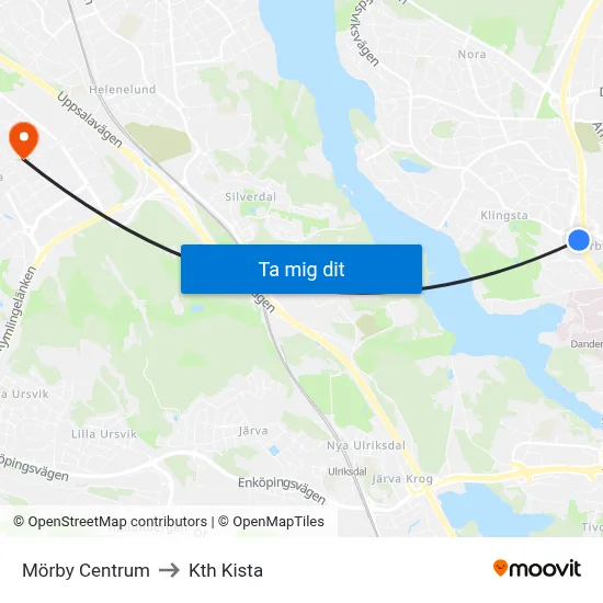 Mörby Centrum to Kth Kista map