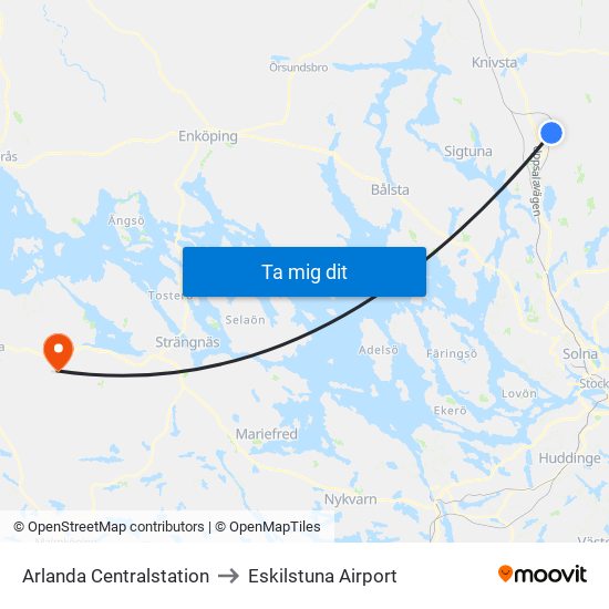 Arlanda Centralstation to Eskilstuna Airport map