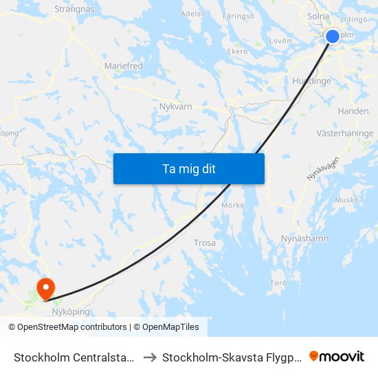 Stockholm Centralstation to Stockholm-Skavsta Flygplats map