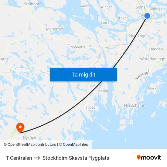 T-Centralen to Stockholm-Skavsta Flygplats map