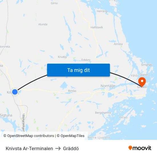 Knivsta Ar-Terminalen to Gräddö map