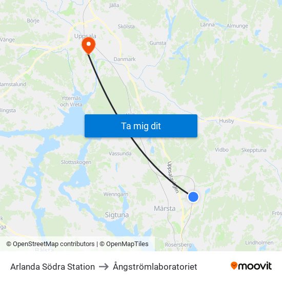 Arlanda Södra Station to Ångströmlaboratoriet map