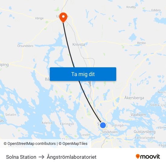 Solna Station to Ångströmlaboratoriet map