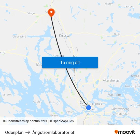 Odenplan to Ångströmlaboratoriet map