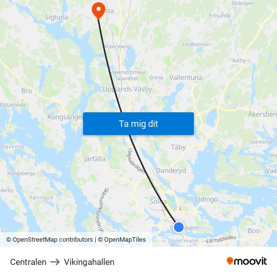 Centralen to Vikingahallen map