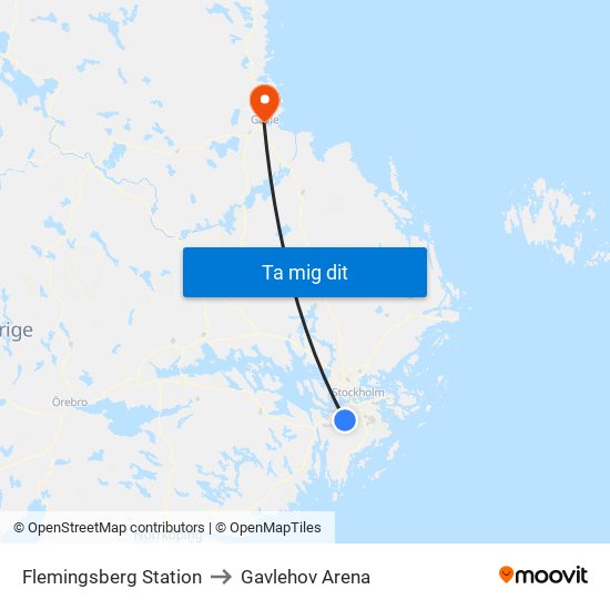 Flemingsberg Station to Gavlehov Arena map