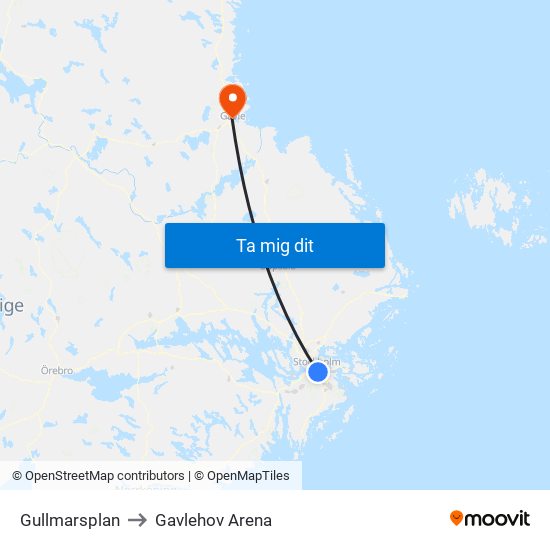 Gullmarsplan to Gavlehov Arena map