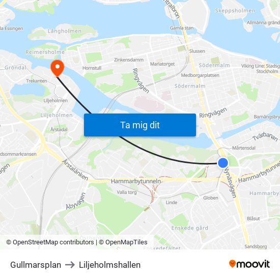 Gullmarsplan to Liljeholmshallen map