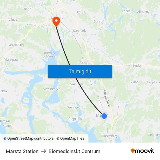 Märsta Station to Biomedicinskt Centrum map