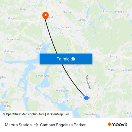 Märsta Station to Campus Engelska Parken map