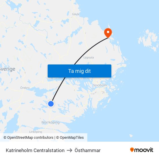 Katrineholm Centralstation to Östhammar map