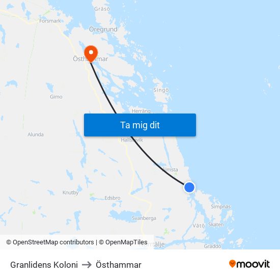 Granlidens Koloni to Östhammar map