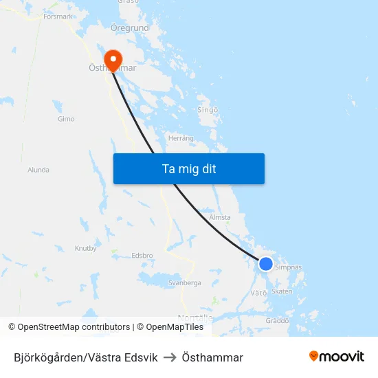 Björkögården/Västra Edsvik to Östhammar map