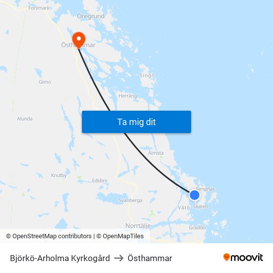 Björkö-Arholma Kyrkogård to Östhammar map